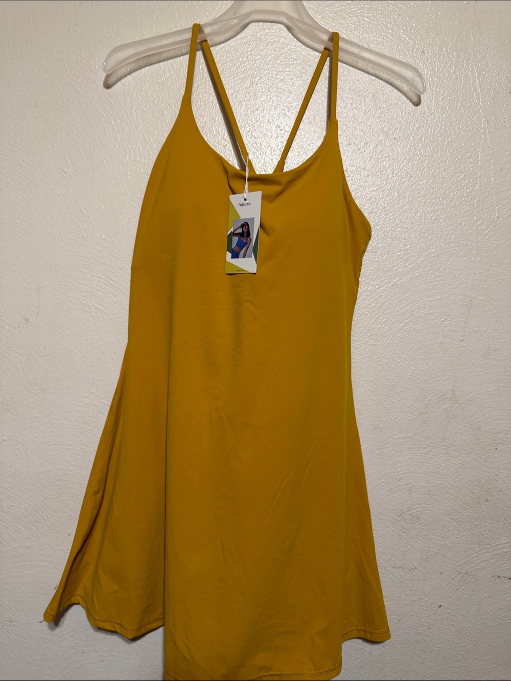HALARA Mustard Yellow Spaghetti Strap Tank skort Dress